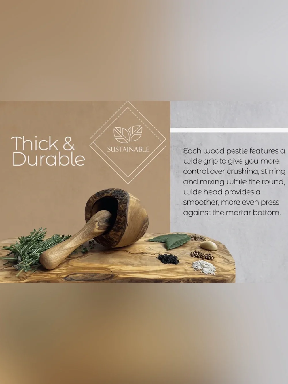 Hand-Carved Wooden Mortar and Pestle - Natural Wood